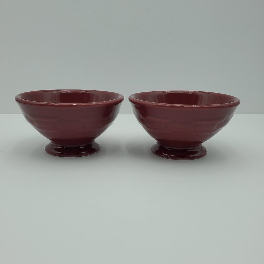 Longaberger Woven Traditions Paprika Footed Ice Cream Bowls Dessert Dishes